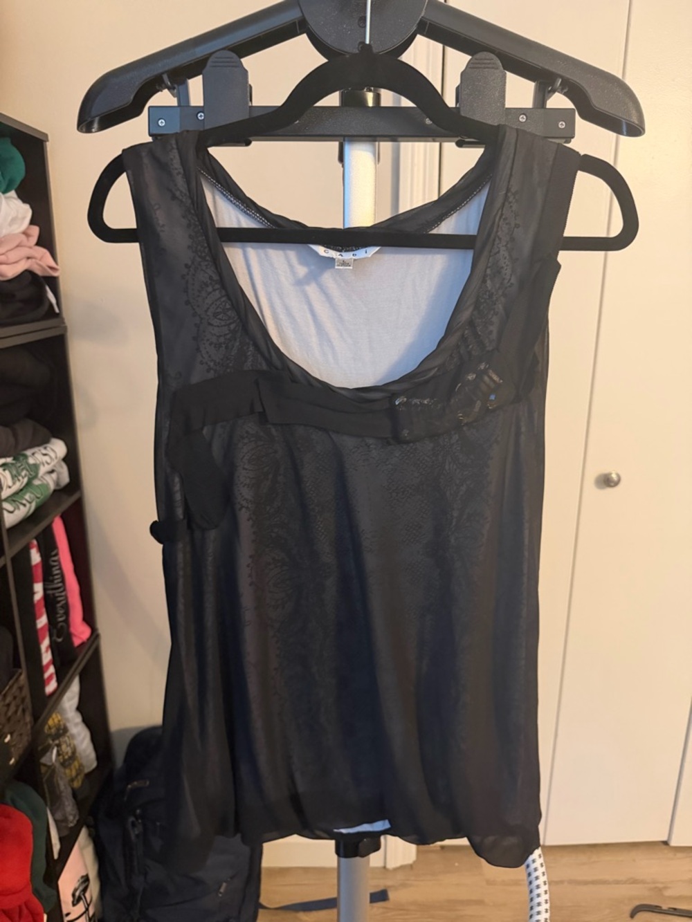 CAbi Black Blouse with Logo Neck Tag